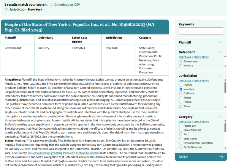 Plastic Litigation Tracker Interface
